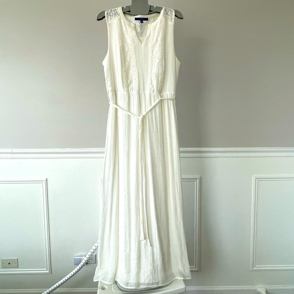 Apt 9 White Flowy Sleeveless Lace Top Maxi Dress Fully Line PXL